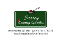 Surrey Country Gardens logo, gardener in Walton-on-Thames
