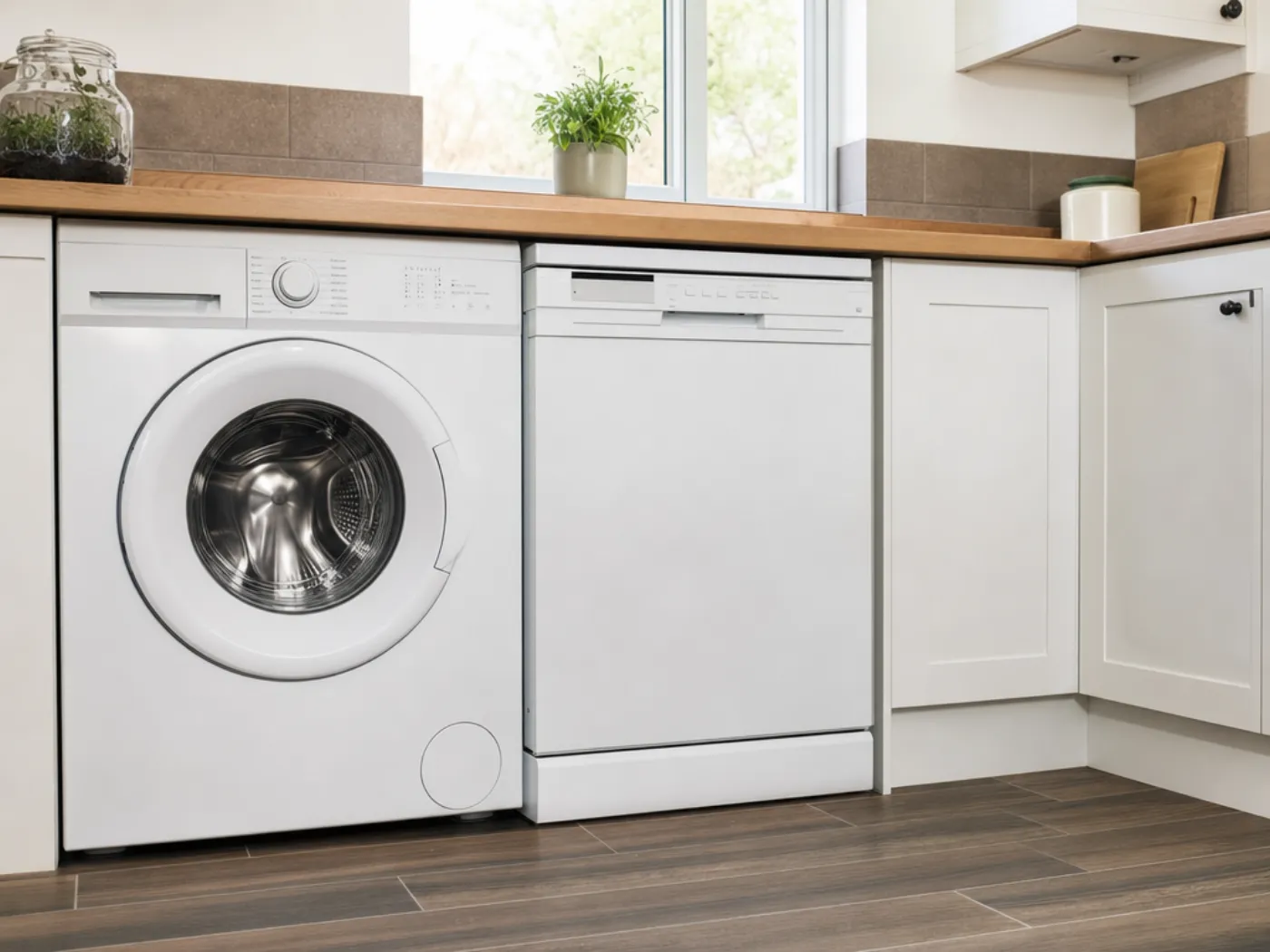 Gikfix appliances, Washing machine and dishwasher side by side in a kitchen