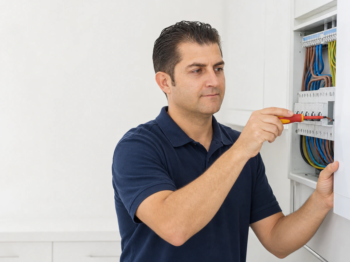 MX2 Electrical, Electrician fitting a new consumer unit in a Poole kitchen